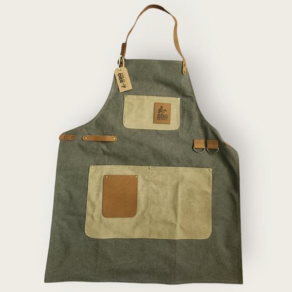 BBQ Butler Men's Canvas and Leather Apron Adj. Straps Grilling/Cookouts NWT - Picture 1 of 6